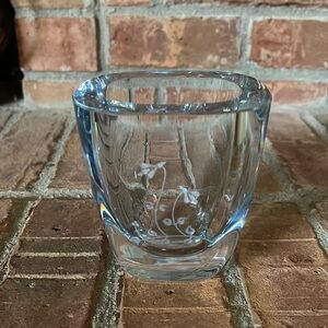 Vtg Sweden Strombergshyttan Linnea Etched Floral Ice Blue Mini Vase Signed
